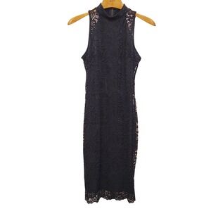 Material Girl Black Lace Mock Neck Sleeveless Sheath Dress M Halter Elegant